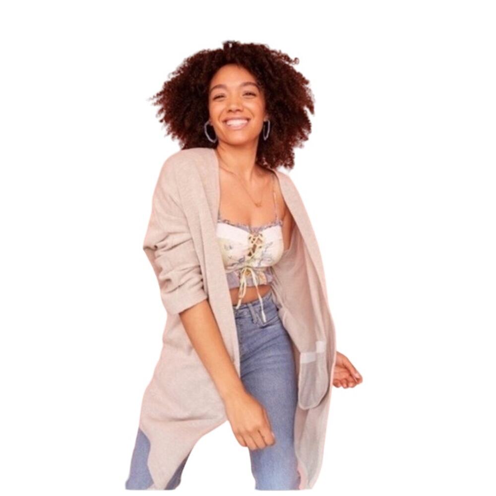 Donni Ribbed Open Front Long Duster Cardigan Sweater Lagenlook Sandwash OS